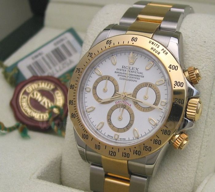 Rolex Valjoux 7750 Daytona 2-Tone White Face Watch 40mm Rolex Valjoux 7750 Daytona 2-Tone White Face Watch 40mm